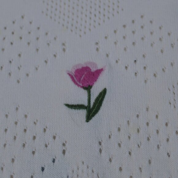Loft Winter White Cotton Sweater with Embroidered Flowers, Large - Picture 6 of 10